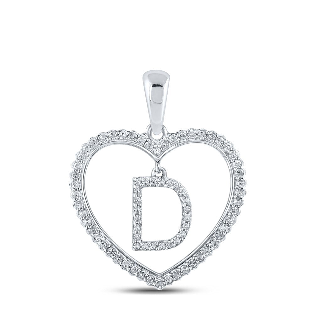 10k White Gold 2.04g 0.27CTW Natural Diamond Initial "D" Pendant Heart Charm - Elite Jewelers - Charms & Pendants