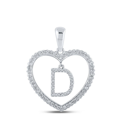 10k White Gold 2.04g 0.27CTW Natural Diamond Initial "D" Pendant Heart Charm - Elite Jewelers - Charms & Pendants