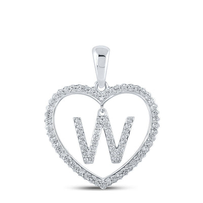 10k White Gold 2.06g 0.28CTW Natural Diamond Initial "W" Pendant Heart Charm - Elite Jewelers - Charms & Pendants