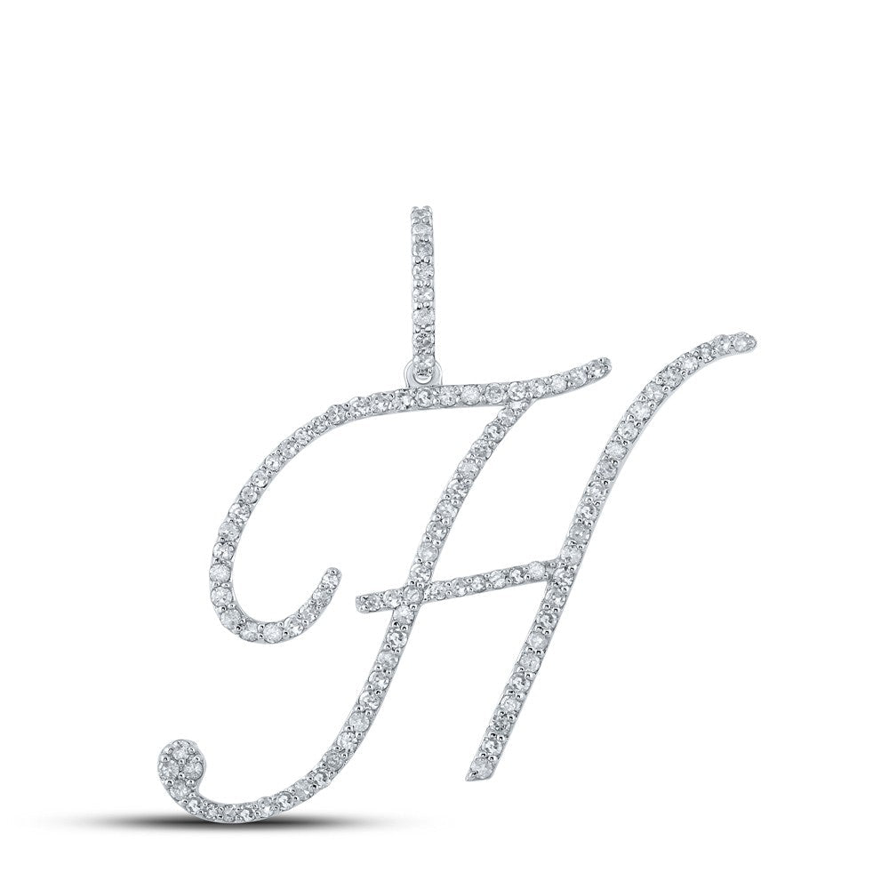 10k White Gold 2.15g 0.67CTW Natural Diamond Initial "H" Pendant Alphabet Charm - Elite Jewelers - Charms & Pendants