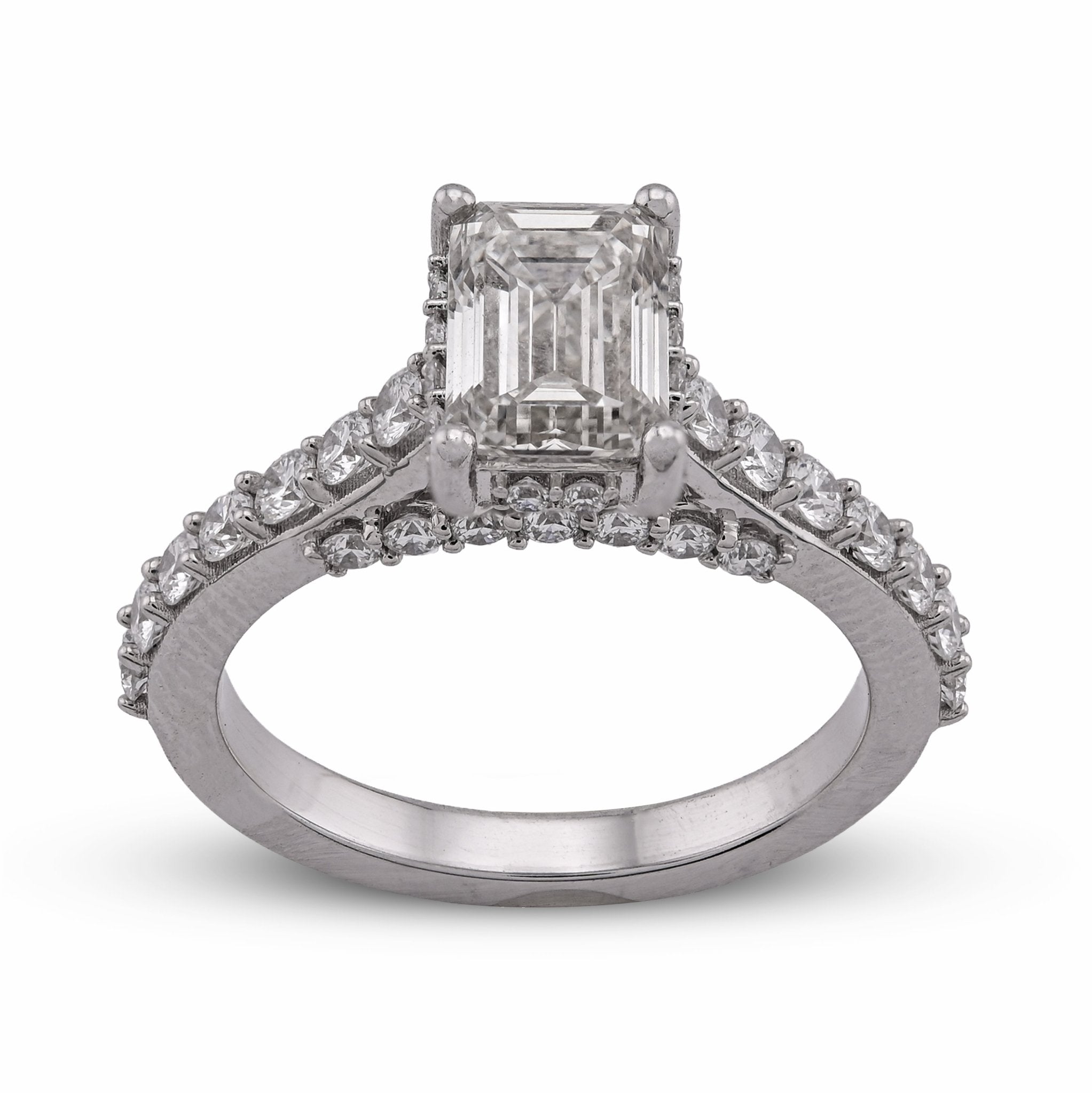 10K White Gold 2.17CT Centre Emerald Round Side Lab Diamond Women Ring - Elite Jewelers - Rings
