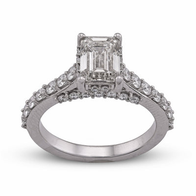 10K White Gold 2.17CT Centre Emerald Round Side Lab Diamond Women Ring - Elite Jewelers - Rings