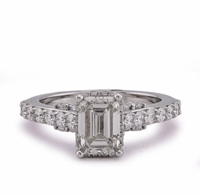 10K White Gold 2.17CT Centre Emerald Round Side Lab Diamond Women Ring - Elite Jewelers - Rings