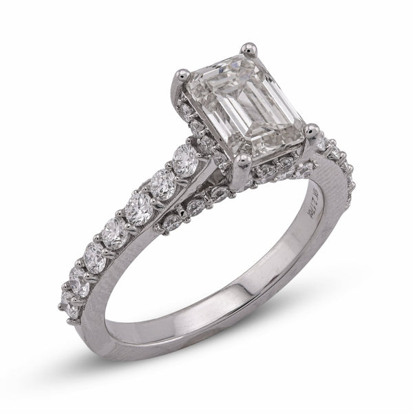 10K White Gold 2.17CT Centre Emerald Round Side Lab Diamond Women Ring - Elite Jewelers - Rings