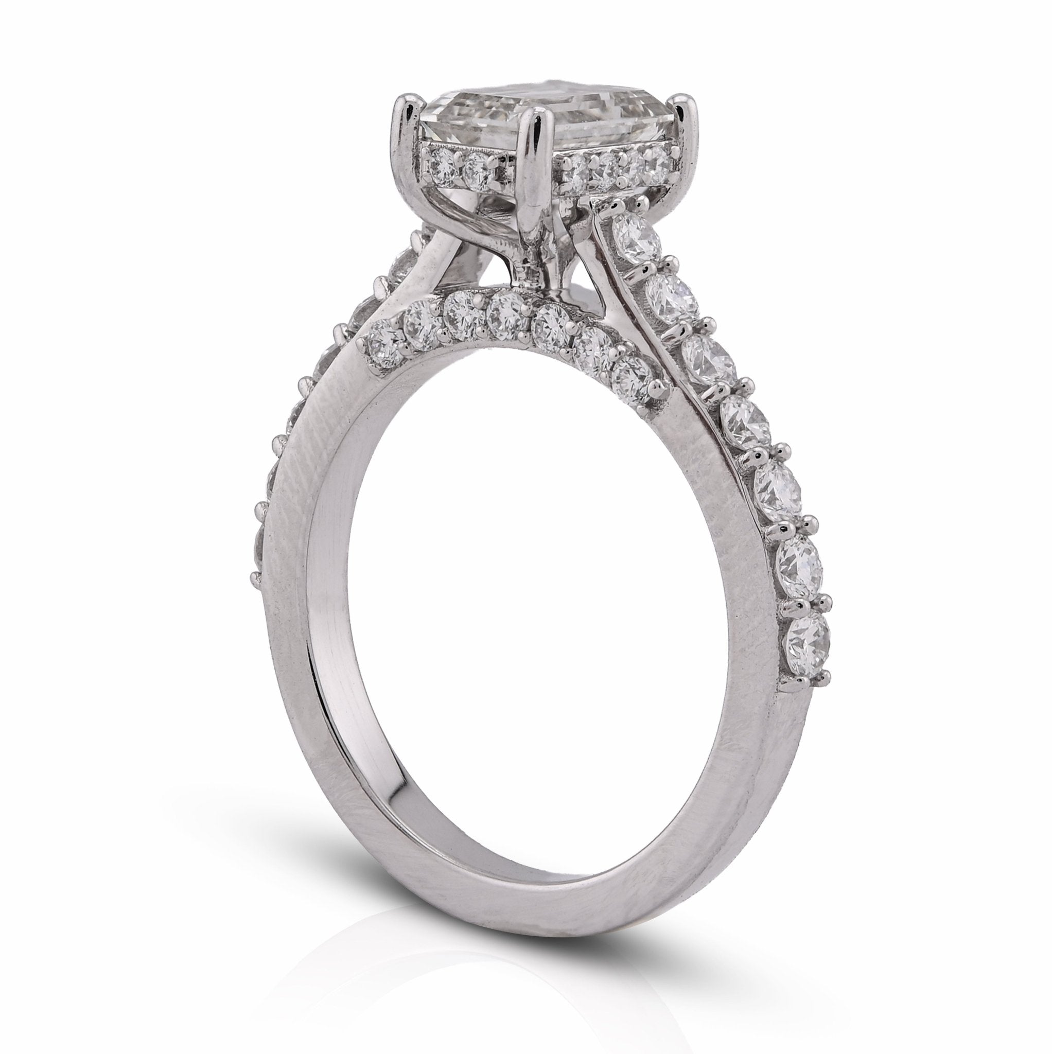 10K White Gold 2.17CT Centre Emerald Round Side Lab Diamond Women Ring - Elite Jewelers - Rings