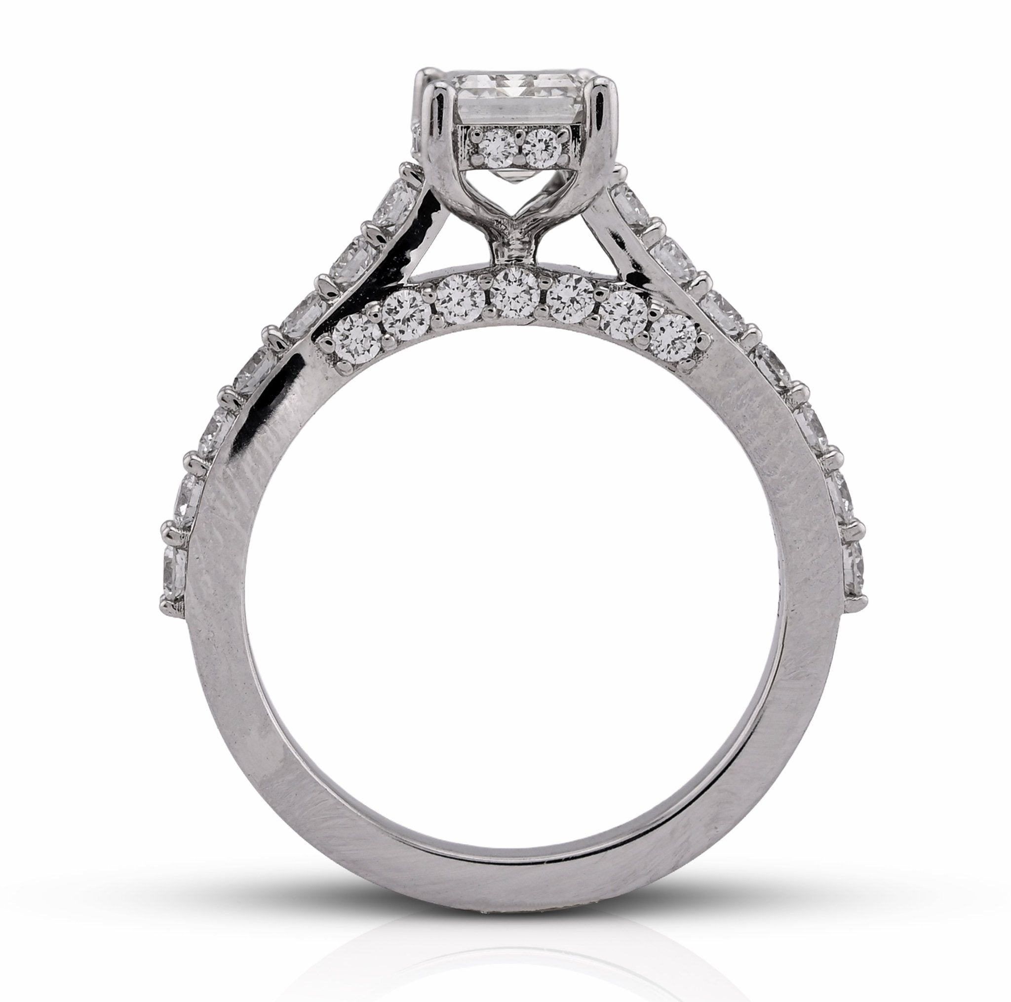 10K White Gold 2.17CT Centre Emerald Round Side Lab Diamond Women Ring - Elite Jewelers - Rings
