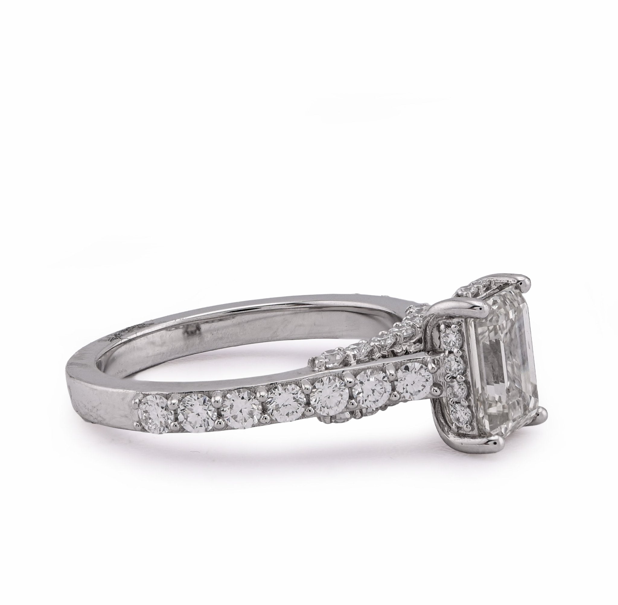 10K White Gold 2.17CT Centre Emerald Round Side Lab Diamond Women Ring - Elite Jewelers - Rings