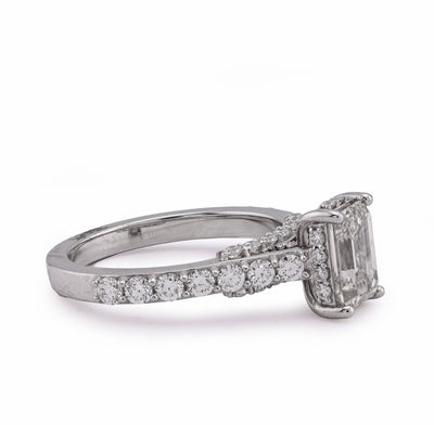 10K White Gold 2.17CT Centre Emerald Round Side Lab Diamond Women Ring - Elite Jewelers - Rings
