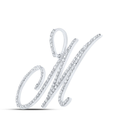 10k White Gold 2.28g 0.84CTW Natural Diamond Initial "M" Pendant Alphabet Charm - Elite Jewelers - Charms & Pendants