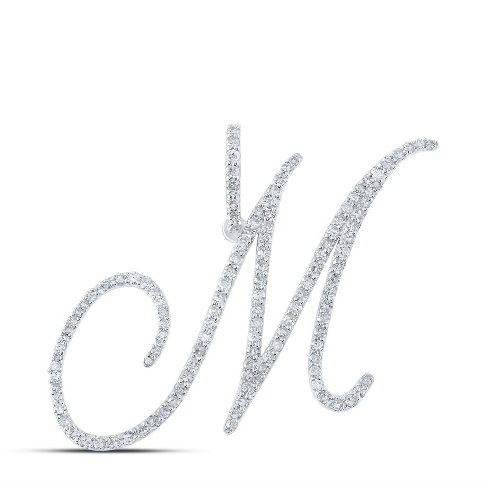 10k White Gold 2.28g 0.84CTW Natural Diamond Initial "M" Pendant Alphabet Charm - Elite Jewelers - Charms & Pendants