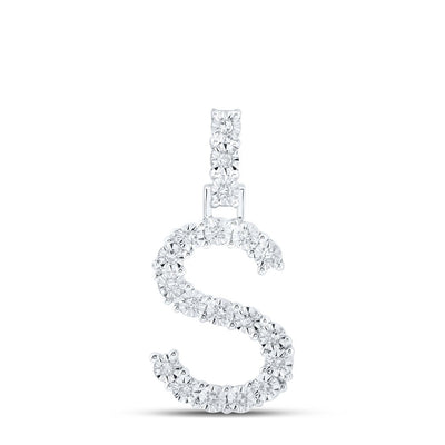 10k White Gold 2.2gms 0.1CTW Natural Diamond Initial "S" Letter Pendant Charm - Elite Jewelers - Charms & Pendants