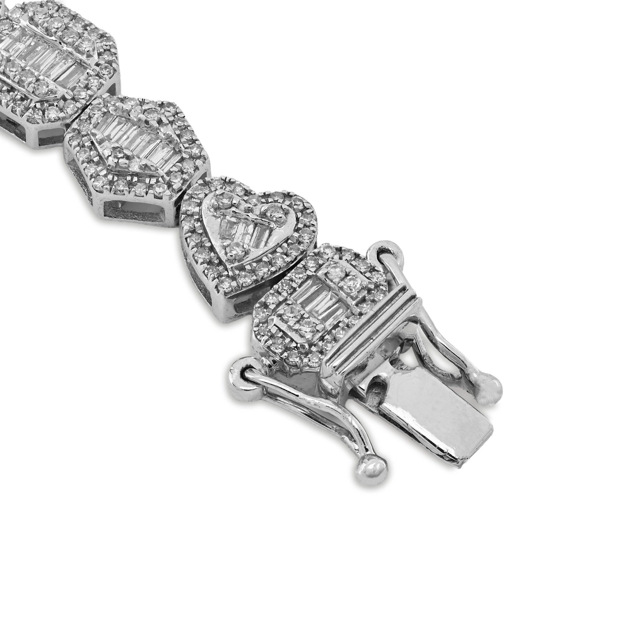 10K White Gold 2.33 CT Natural Diamond Designer Bracelet 7" Men Women 7.5MM 15.4g - Elite Jewelers - Bracelets