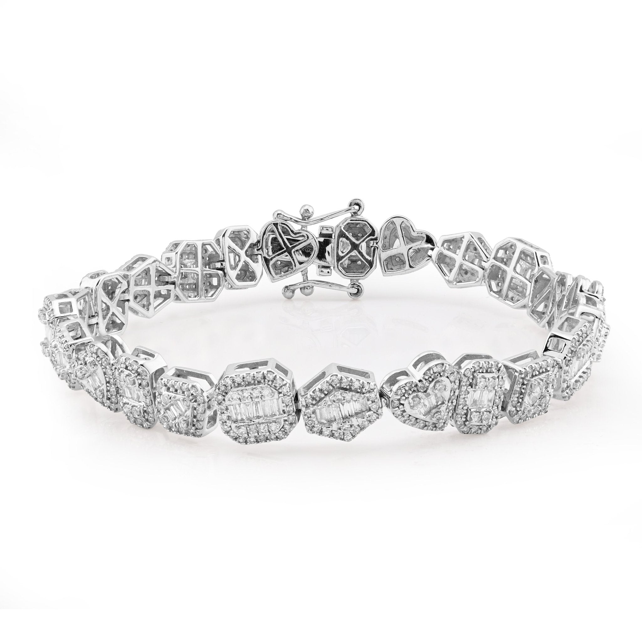 10K White Gold 2.33 CT Natural Diamond Designer Bracelet 7" Men Women 7.5MM 15.4g - Elite Jewelers - Bracelets