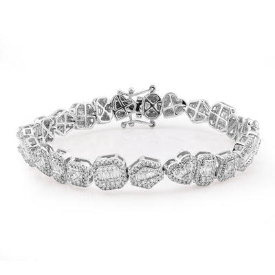 10K White Gold 2.33 CT Natural Diamond Designer Bracelet 7" Men Women 7.5MM 15.4g - Elite Jewelers - Bracelets