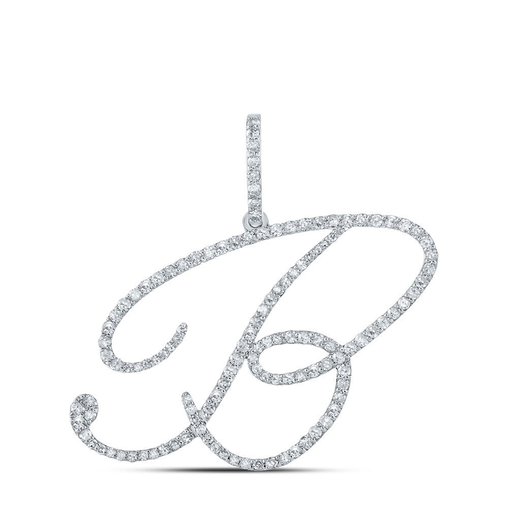 10k White Gold 2.39g 0.78CTW Natural Diamond Initial "B" Pendant Alphabet Charm - Elite Jewelers - Charms & Pendants
