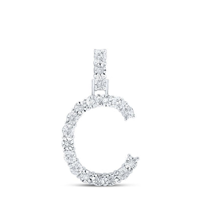 10k White Gold 2.3gms 0.09CTW Natural Diamond Initial "C" Letter Pendant Charm - Elite Jewelers - Charms & Pendants