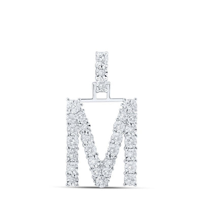 10k White Gold 2.48g 0.17CTW Natural Diamond Initial "M" Pendant Alphabet Charm - Elite Jewelers - Charms & Pendants