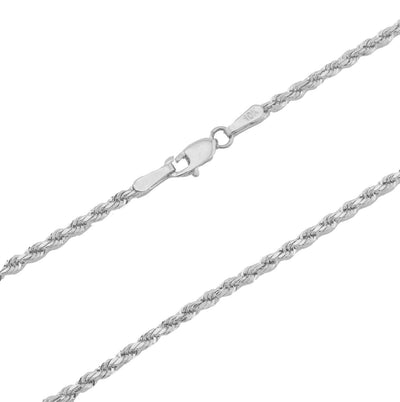 10k White Gold 2.5MM Diamond Cut Rope Chain Necklace Mens Womens 20 Inches 3.4g - Elite Jewelers - Necklaces & Chains