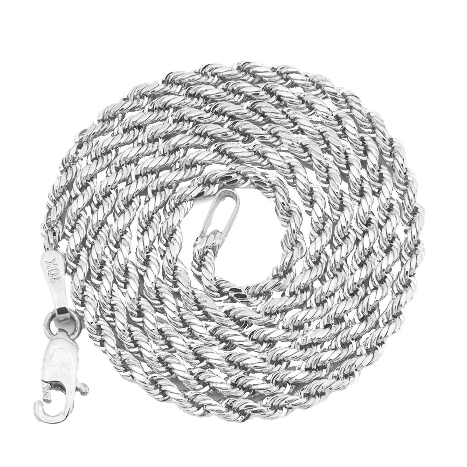 10k White Gold 2.5MM Diamond Cut Rope Chain Necklace Mens Womens 20 Inches 3.4g - Elite Jewelers - Necklaces & Chains