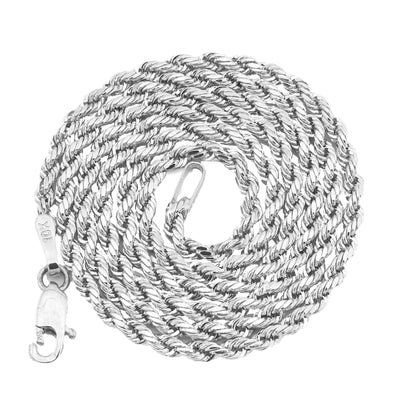10k White Gold 2.5MM Diamond Cut Rope Chain Necklace Mens Womens 20 Inches 3.4g - Elite Jewelers - Necklaces & Chains