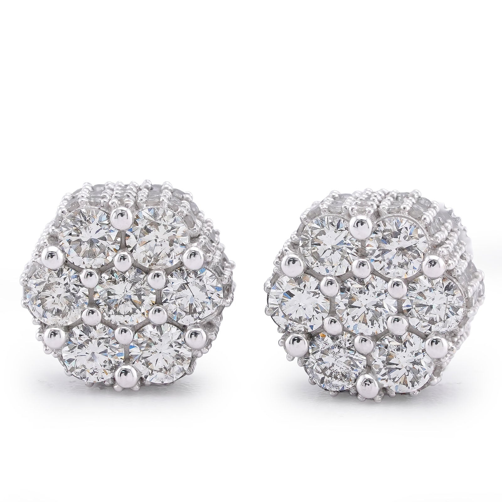 10K White Gold 2.65CT 7 Stone Flower Set Natural Diamond Men Women Earrings - Elite Jewelers-Earrings