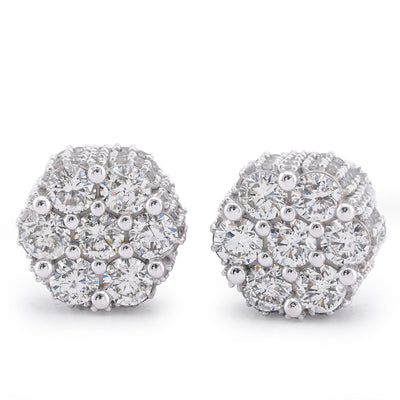 10K White Gold 2.65CT 7 Stone Flower Set Natural Diamond Men Women Earrings - Elite Jewelers-Earrings