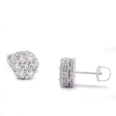 10K White Gold 2.65CT 7 Stone Flower Set Natural Diamond Men Women Earrings - Elite Jewelers-Earrings