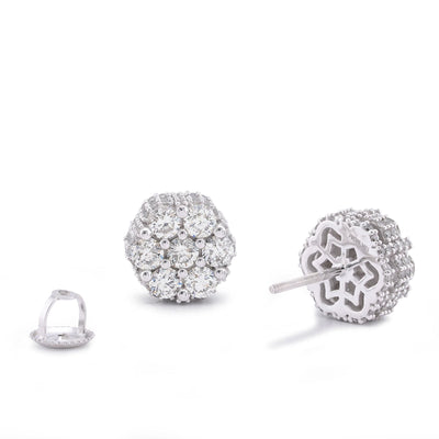 10K White Gold 2.65CT 7 Stone Flower Set Natural Diamond Men Women Earrings - Elite Jewelers-Earrings