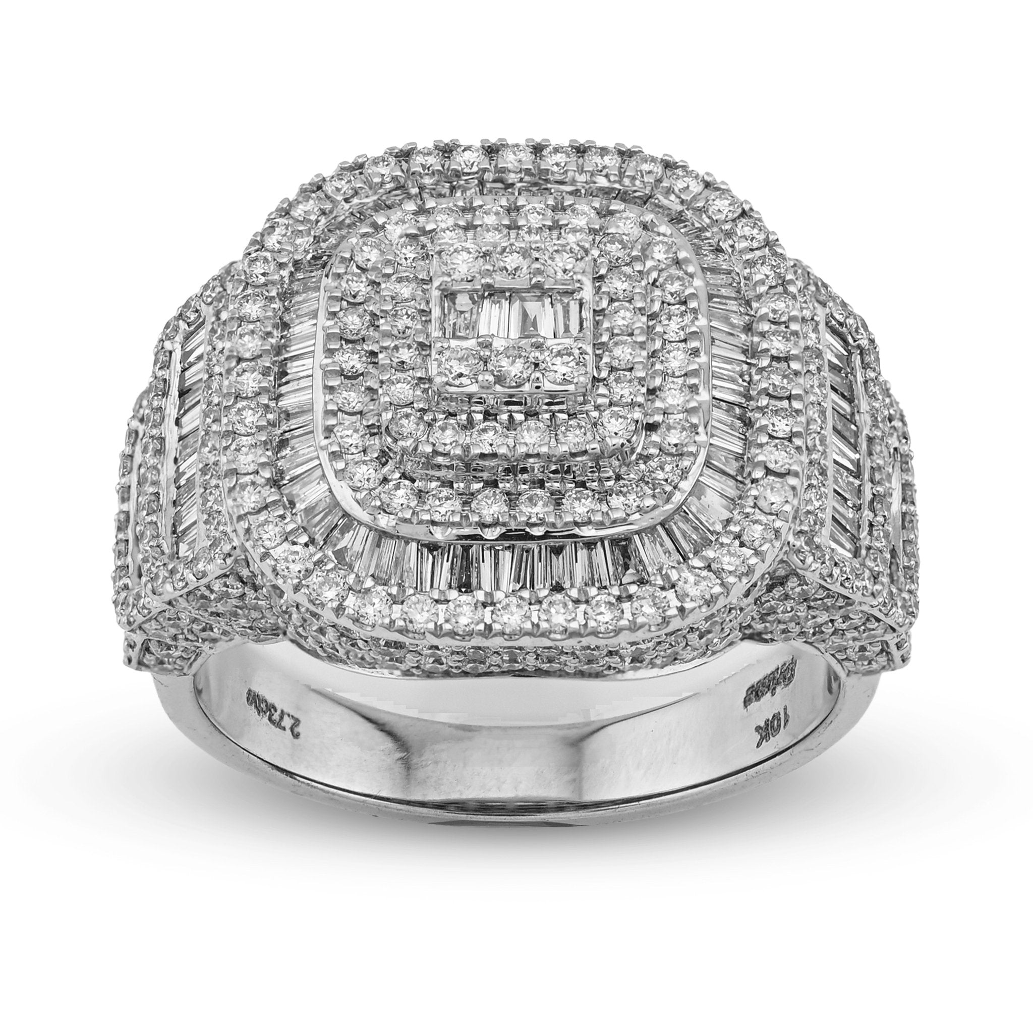 10K White Gold 2.73CT Baguette Natural Diamond Rectangular Men Pinky Ring - Elite Jewelers - Rings