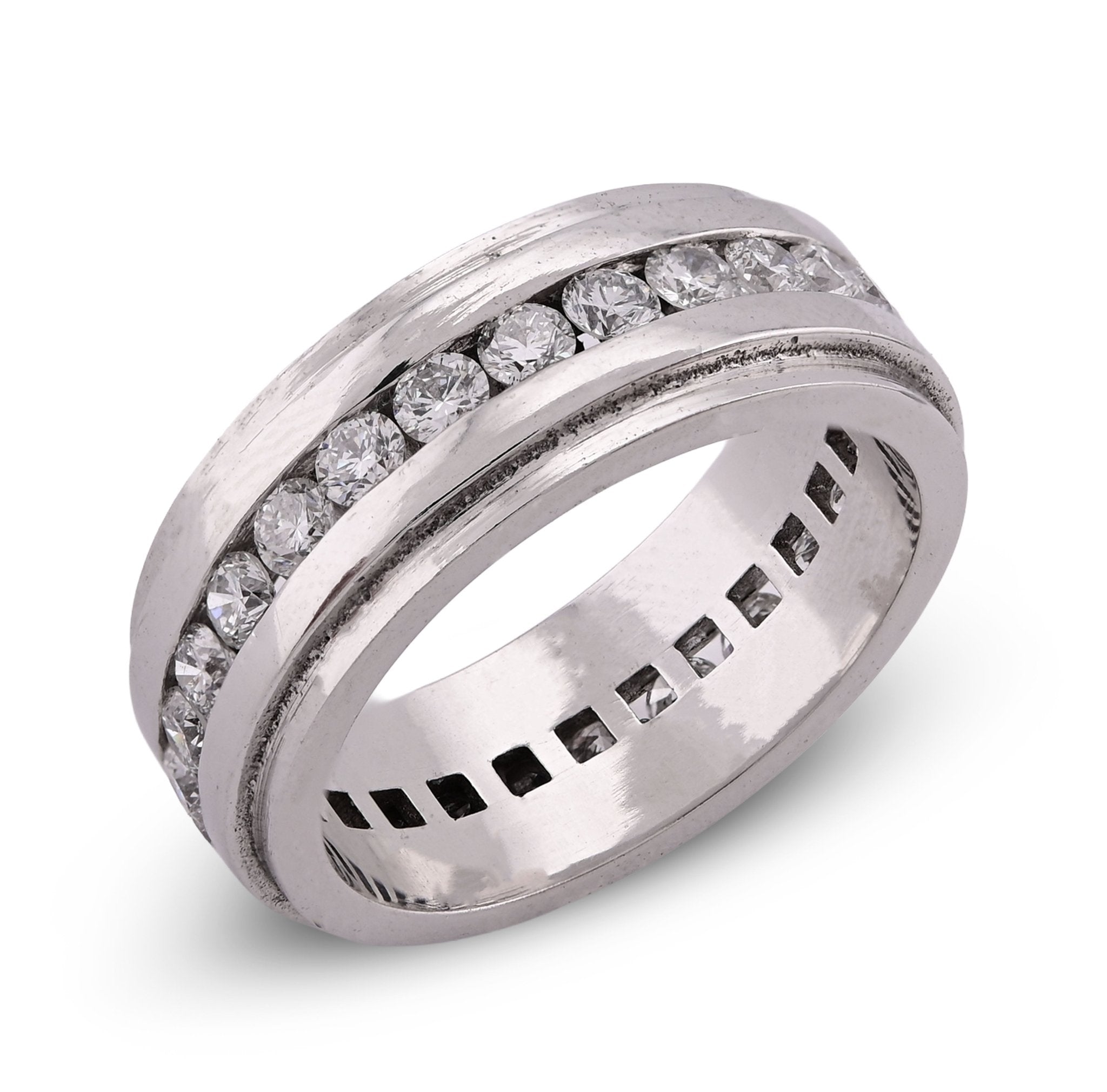 10K White Gold 2CT Centre Row Band Lab Diamond Men Women Ring - Elite Jewelers - Rings