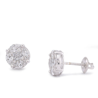 10K White Gold 2CT Marquise Side Centre Princess Cut Lab Diamond Men Women Earring - Elite Jewelers-Earrings