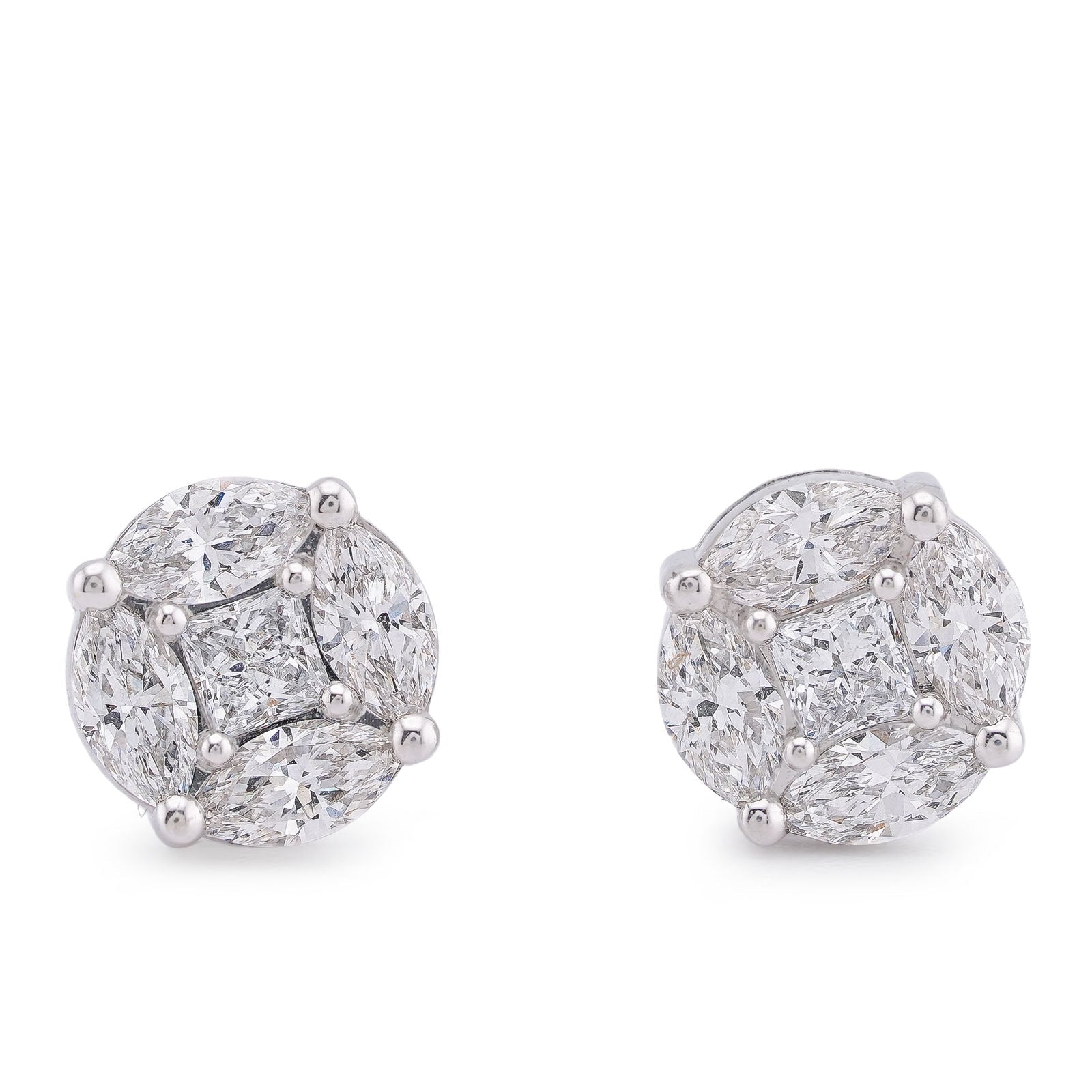 10K White Gold 2CT Marquise Side Centre Princess Cut Lab Diamond Men Women Earring - Elite Jewelers-Earrings