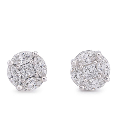 10K White Gold 2CT Marquise Side Centre Princess Cut Lab Diamond Men Women Earring - Elite Jewelers-Earrings