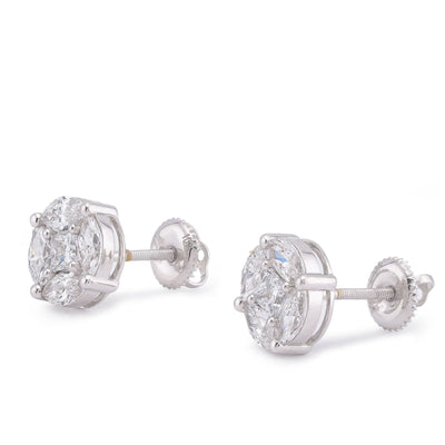 10K White Gold 2CT Marquise Side Centre Princess Cut Lab Diamond Men Women Earring - Elite Jewelers-Earrings