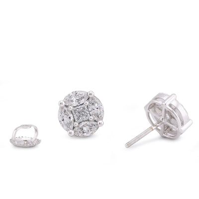10K White Gold 2CT Marquise Side Centre Princess Cut Lab Diamond Men Women Earring - Elite Jewelers-Earrings