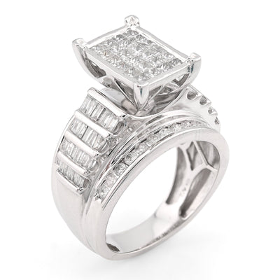 10K White Gold 2CT Natural Dimaond Princess/Round/Baguette Rectangular 12.6MM Women Wedding Ring - Elite Jewelers - Rings