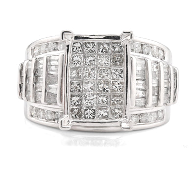 10K White Gold 2CT Natural Dimaond Princess/Round/Baguette Rectangular 12.6MM Women Wedding Ring - Elite Jewelers - Rings