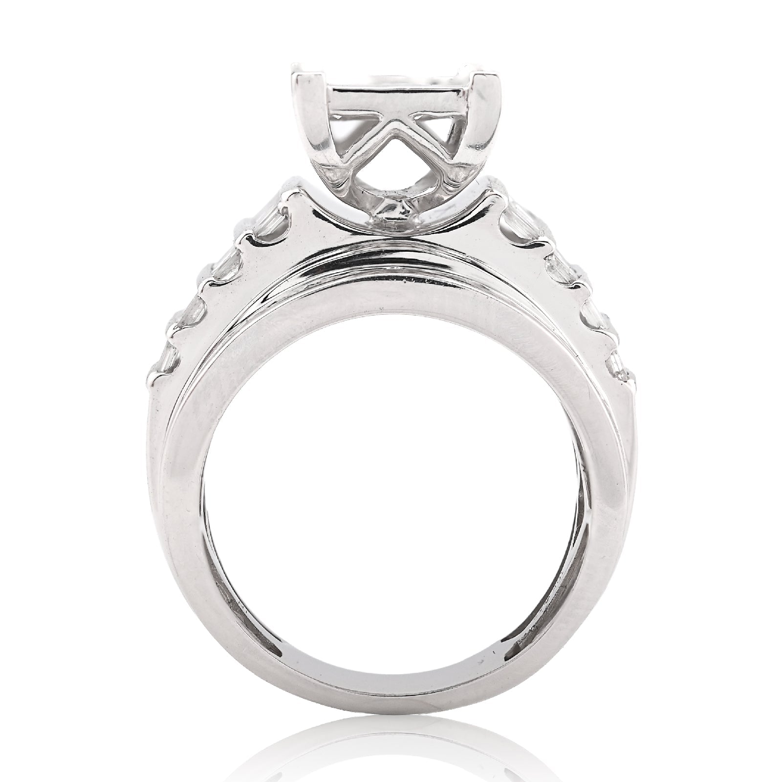 10K White Gold 2CT Natural Dimaond Princess/Round/Baguette Rectangular 12.6MM Women Wedding Ring - Elite Jewelers - Rings