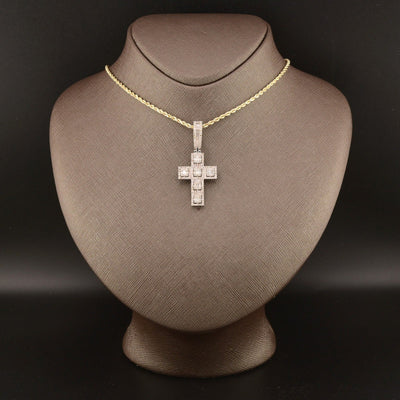 10k White Gold 2CTW Natural Round & Baguette Diamond Cross Pendant 6.4g Charm - Elite Jewelers - Charms & Pendants