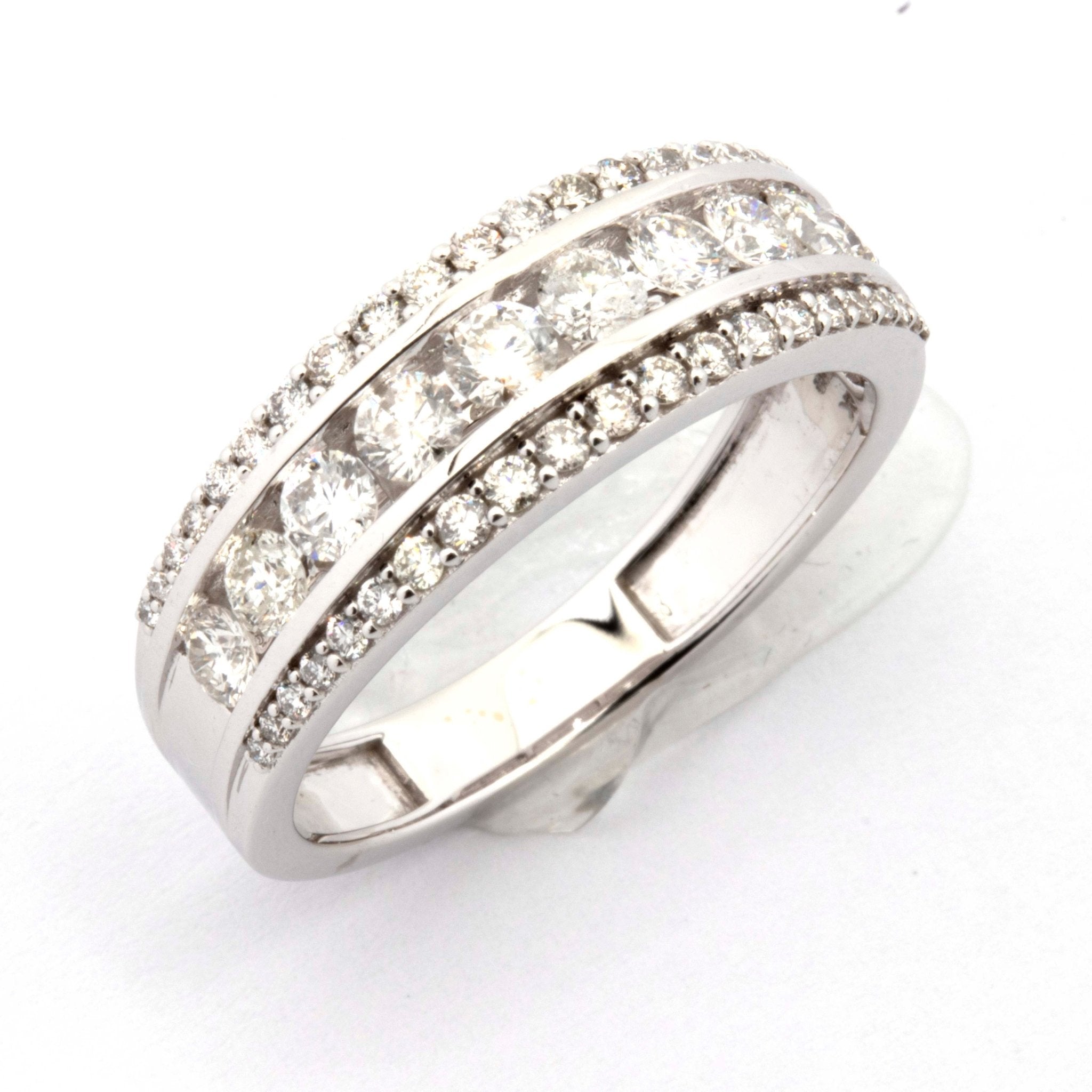 10K White Gold 3 - Row Diamond Band Ring with Round Diamonds - Elite Jewelers - Rings