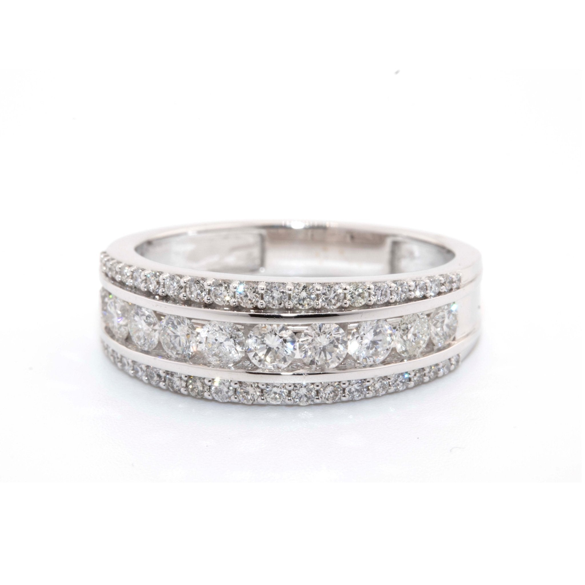 10K White Gold 3 - Row Diamond Band Ring with Round Diamonds - Elite Jewelers - Rings