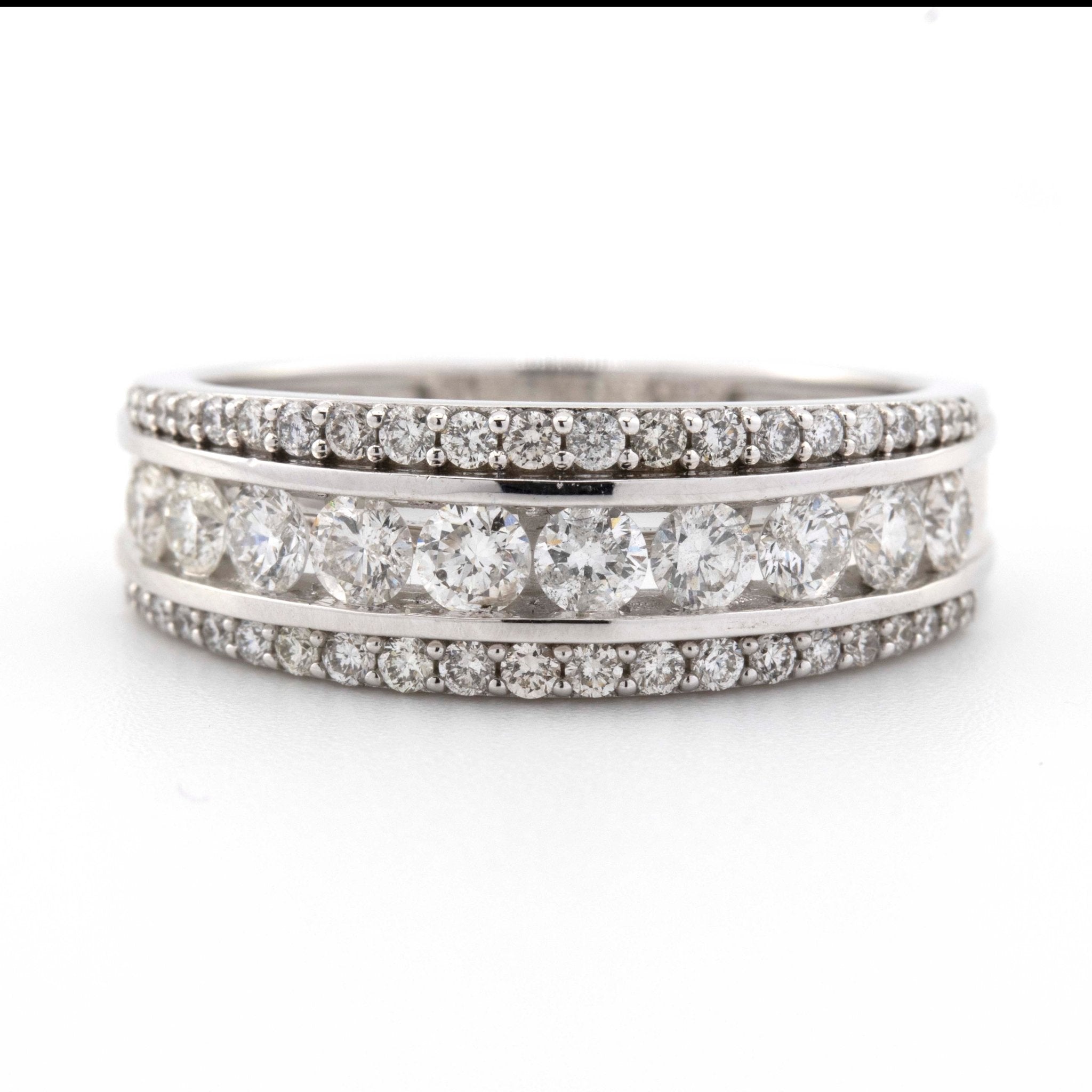 10K White Gold 3 - Row Diamond Band Ring with Round Diamonds - Elite Jewelers - Rings