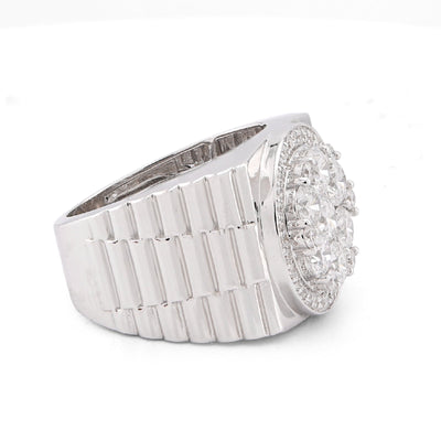 10K White Gold 3.17CT Flower Cluster Centre Halo Men President's Lab Diamond Pinky Ring - Elite Jewelers-Rings