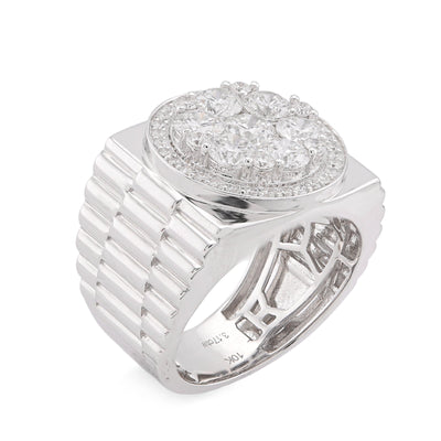 10K White Gold 3.17CT Flower Cluster Centre Halo Men President's Lab Diamond Pinky Ring - Elite Jewelers-Rings