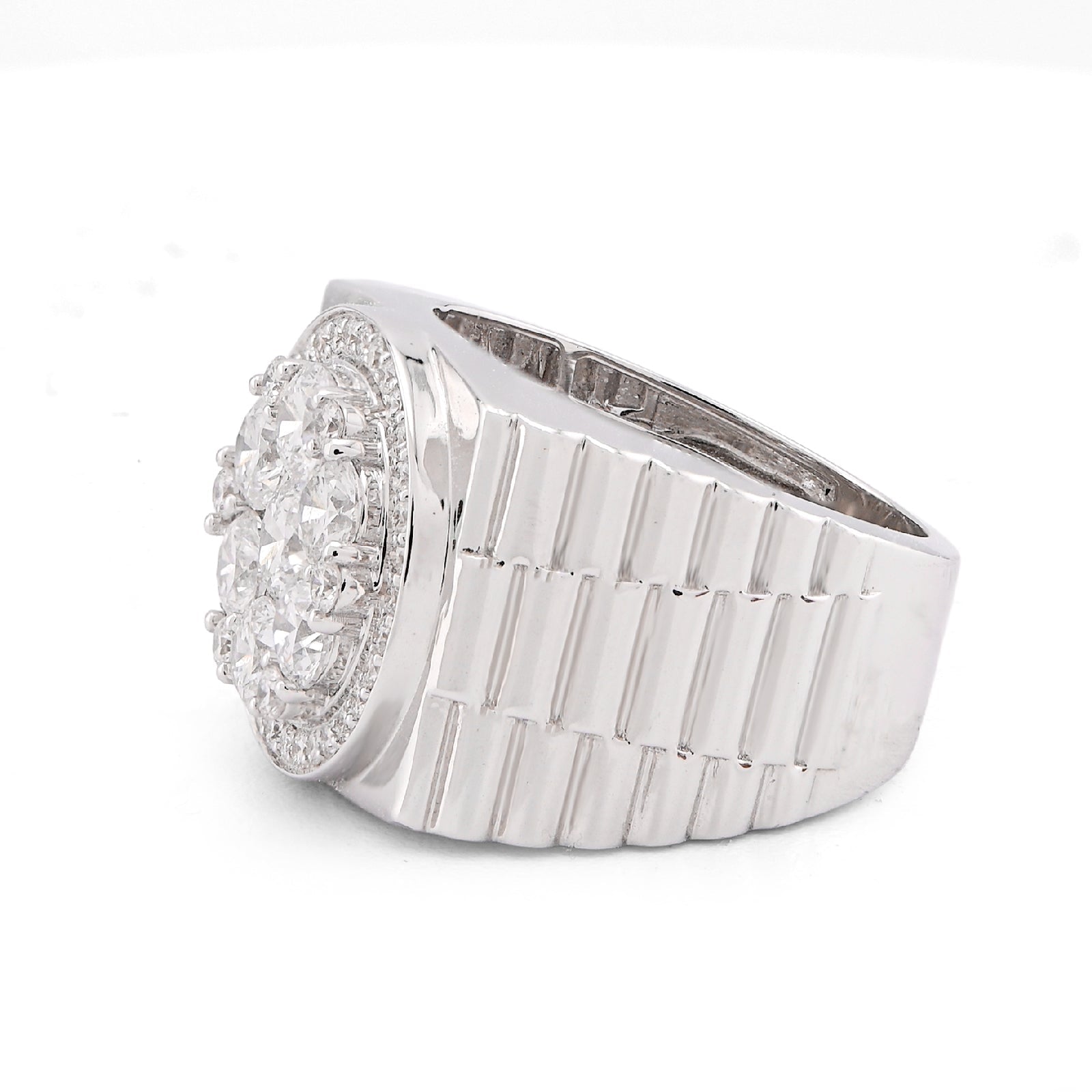 10K White Gold 3.17CT Flower Cluster Centre Halo Men President's Lab Diamond Pinky Ring - Elite Jewelers-Rings