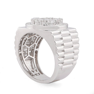 10K White Gold 3.17CT Flower Cluster Centre Halo Men President's Lab Diamond Pinky Ring - Elite Jewelers-Rings
