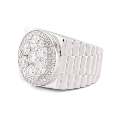 10K White Gold 3.17CT Flower Cluster Centre Halo Men President's Lab Diamond Pinky Ring - Elite Jewelers-Rings