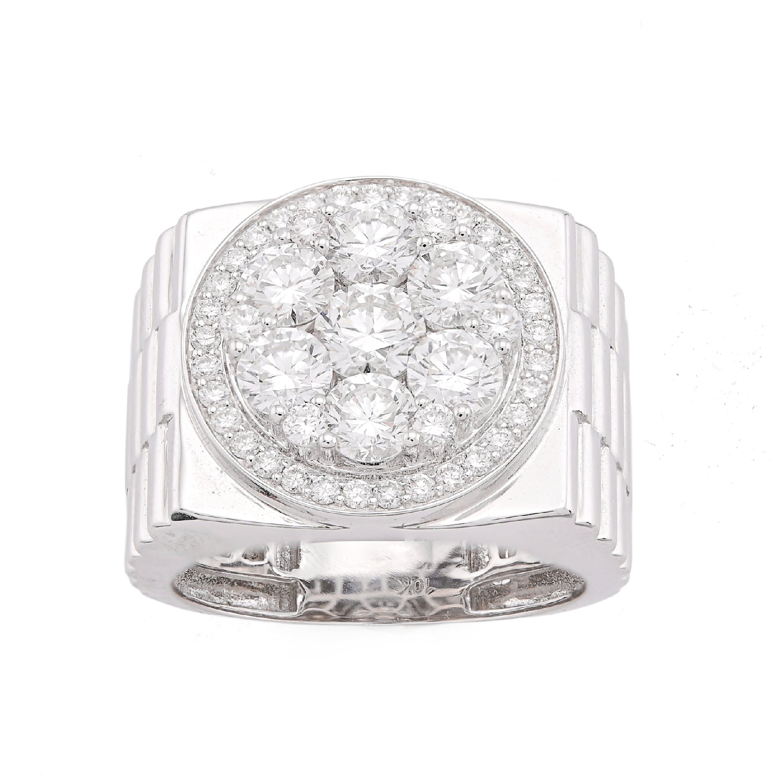 10K White Gold 3.17CT Flower Cluster Centre Halo Men President's Lab Diamond Pinky Ring - Elite Jewelers-Rings
