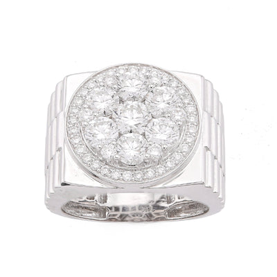 10K White Gold 3.17CT Flower Cluster Centre Halo Men President's Lab Diamond Pinky Ring - Elite Jewelers-Rings