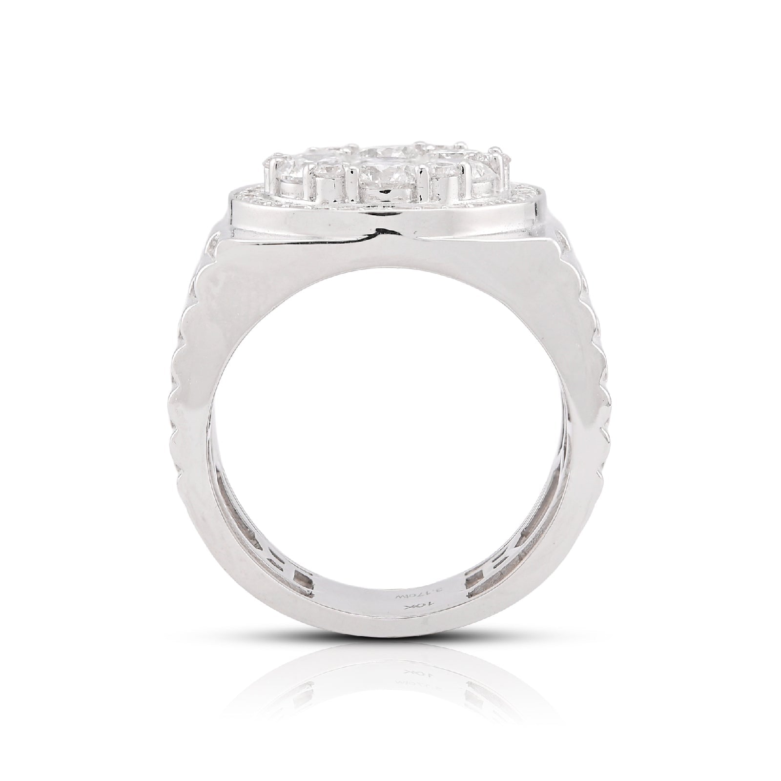 10K White Gold 3.17CT Flower Cluster Centre Halo Men President's Lab Diamond Pinky Ring - Elite Jewelers-Rings